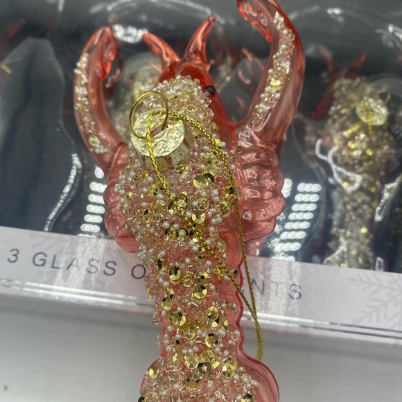 Beekman Home Lobster Set of 6 Glass Indent Embellished Christmas Ornaments - Picture 3 of 6